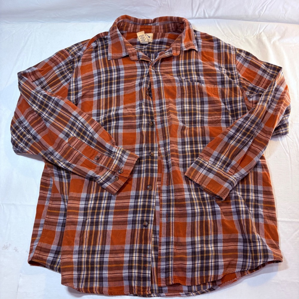 Blue‎ Mountain Mens XL Flannel Shirt Rust Orange Plaid Long Sleeve Cotton 5155
